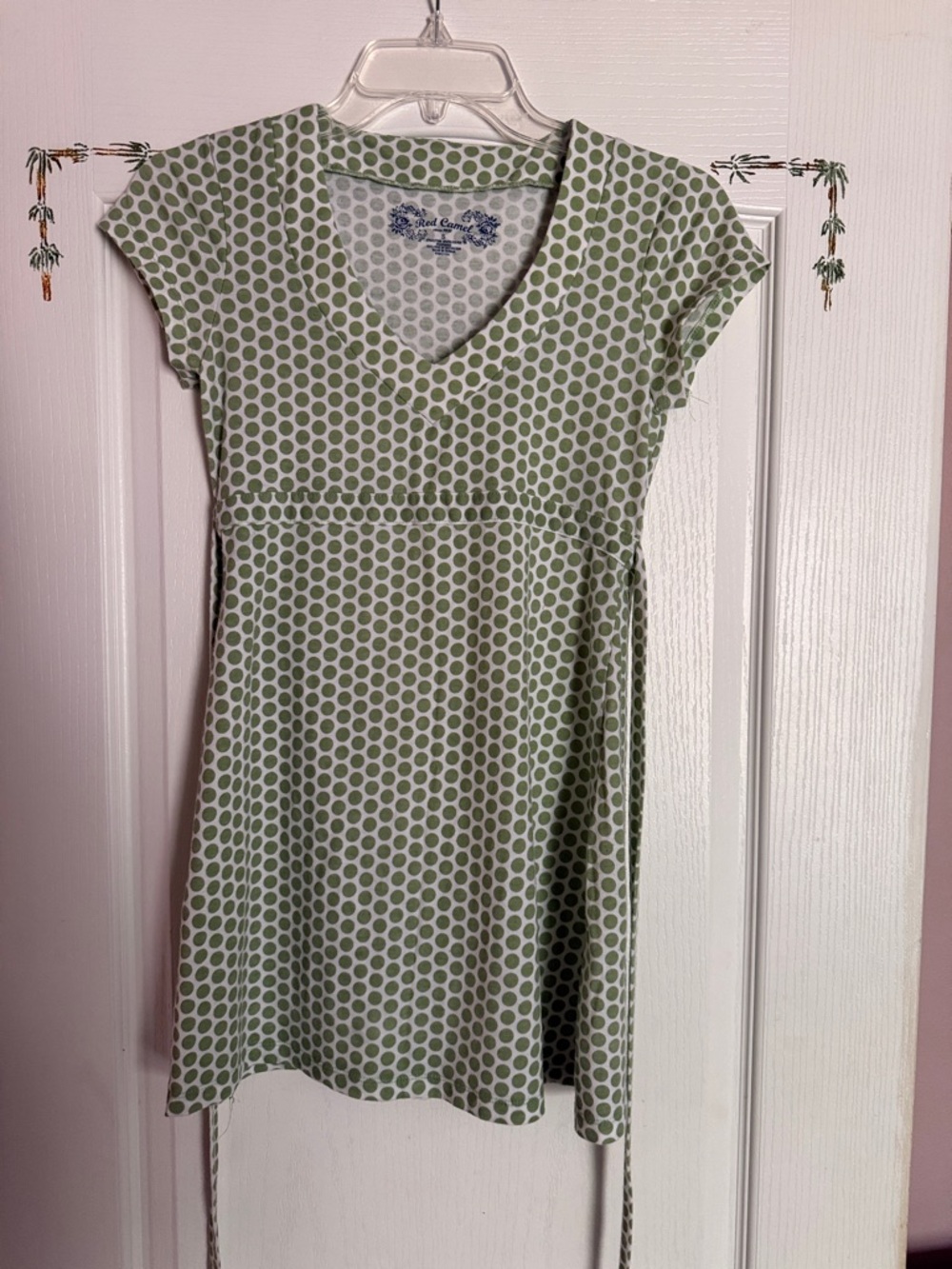 Red Camel Green Polka Dot V-Neck Tunic